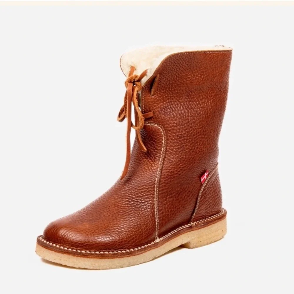 Duckfeet Arhus Leather Boot Women 10 Brown NWT Wool Lined Crepe Sole